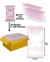 DRB300 Druckverschlussbeutel 40 x 60mm, Pink , 90µm